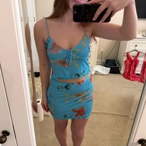 SHEIN Blue Floral Mini Skirt set